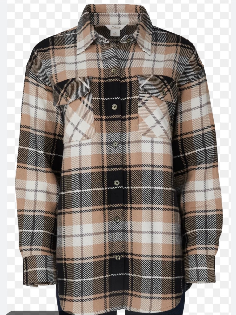 Natural Reflections Black, Beige & Cream Plaid Utility Shacket
